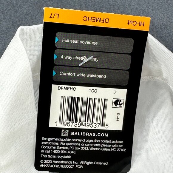 Bali Women's Size Large 7 Panty Hi Cut One Smooth U Stretch White New With Tags - Picture 4 of 10